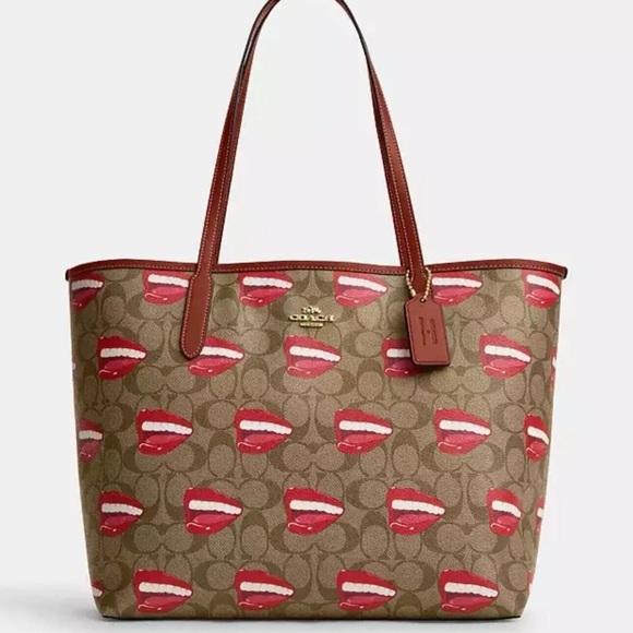 Coach X Wesselmann City Tote Signature Canvas CQ032 Lips Mouth Limited Edition - Picture 2 of 5